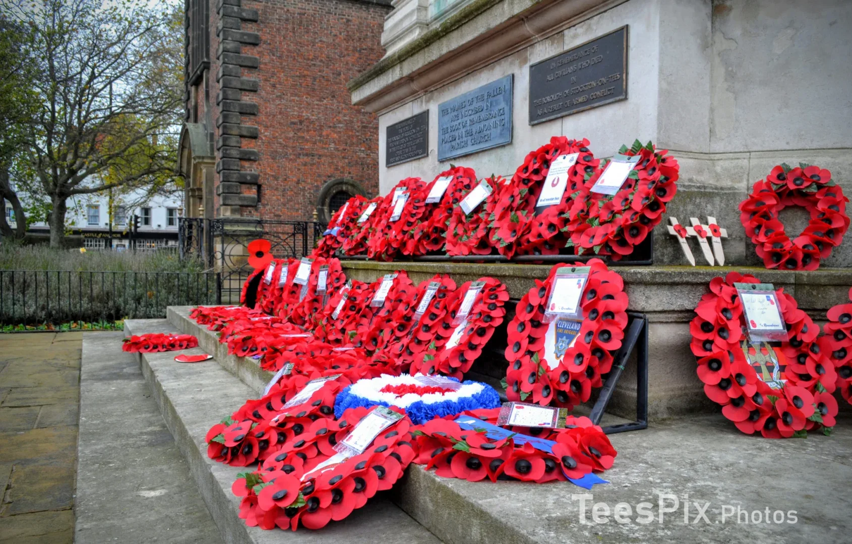 Remembrance Day Stockton: Wreaths laid at the Cenotaph on the High Street