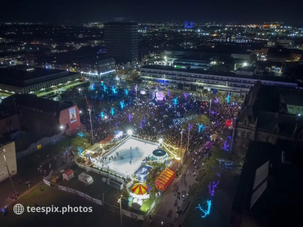 Aerial photo of Middlesbrough Christmas Lights Switch On